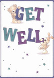 Radiating cheerful optimism, this delightful get well card design features two adorable figures-a cuddly teddy bear and a friendly puppy-playfully propping up the large, boldly coloured 'Get Well' message at its heart. The cool blues and deep teals of the letters contrast gently with the creamy white background, infusing the composition with both calm and vibrancy. Twinkling stars in varying shades of blue, purple, and aqua sparkle across the card, creating a sense of hope and whimsy reminiscent of a fresh bouquet delivered from a Hampton florist. The characters' soft, plush fur is so detailed, you can almost feel its gentle texture-comforting and sincere, much like the warmth found in the local high streets or by the green spaces of Hampton. This artwork delivers more than a message; it feels like a heartfelt embrace, perfect for encouraging recovery or lifting someone's spirits at home or in hospital. Every brushstroke and hue has been chosen with the care of a seasoned florist, making this card an ideal companion for a get well bouquet destined for an address near Hampton Court or by the riverside, echoing the comfort and brightness our community values.